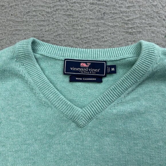 Vineyard Vines Cashmere Pullover Mens Sweater Green Teal V Neck Size Medium - Picture 4 of 6